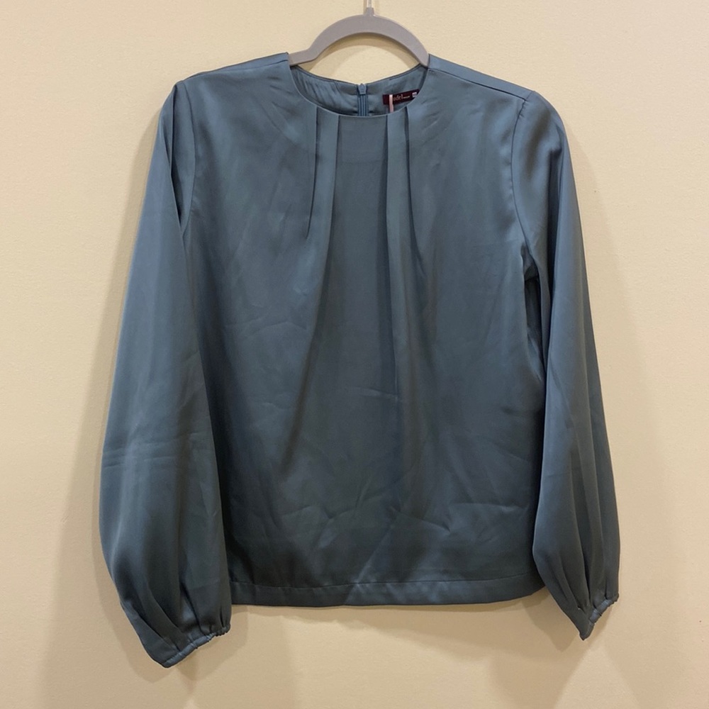 Satin Blue Long Sleeve Top